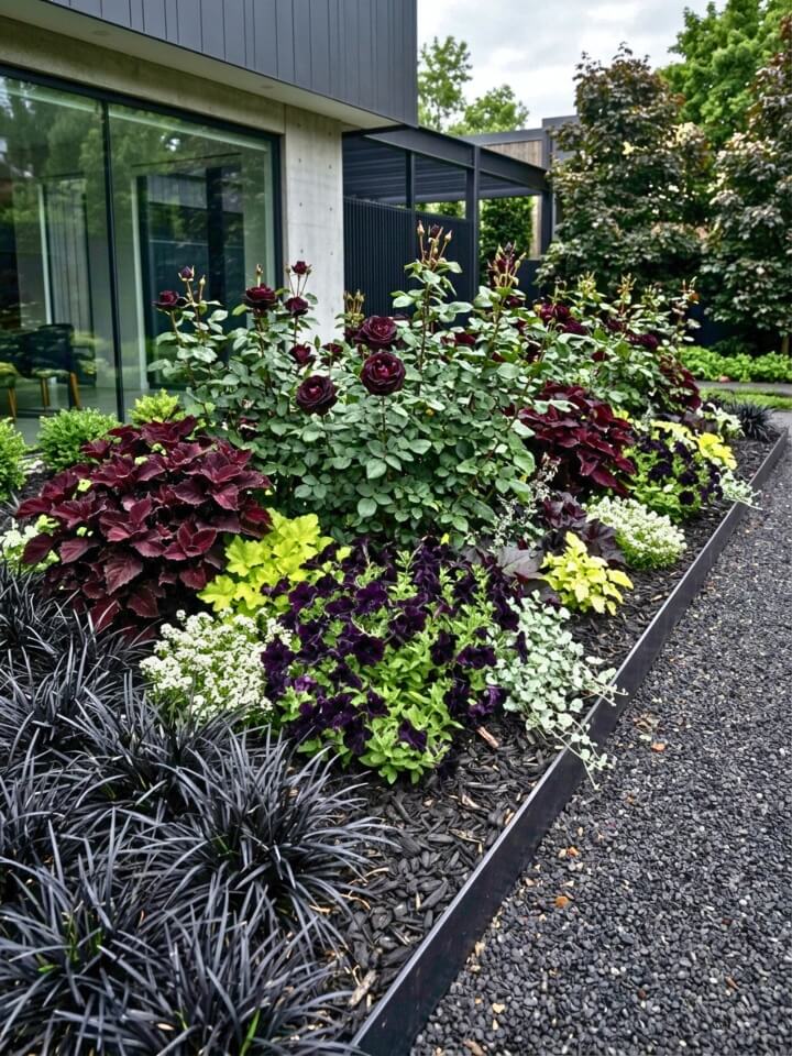 dark foliage garden dramatic landscape contrast