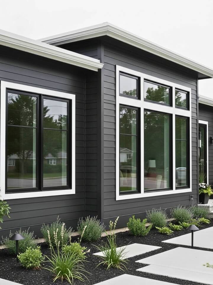 dark siding with light trim contrast