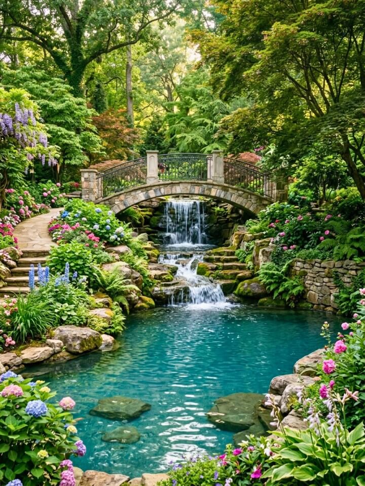 decorative bridge waterfall feature
