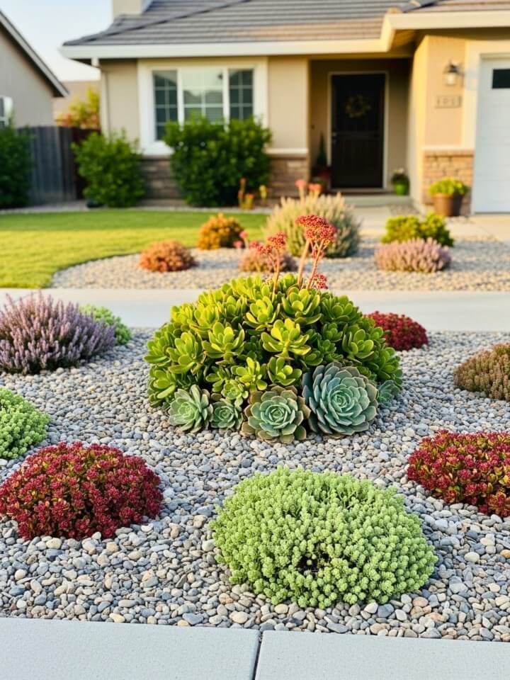 decorative gravel mulch for a neat front landscape