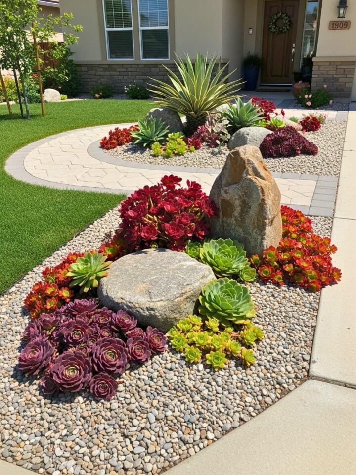 desert inspired rock garden for easy curb appeal