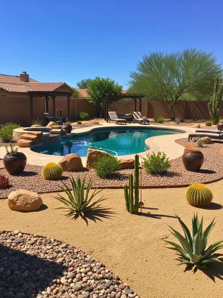 desert landscape with gravel and drought tolerant plants