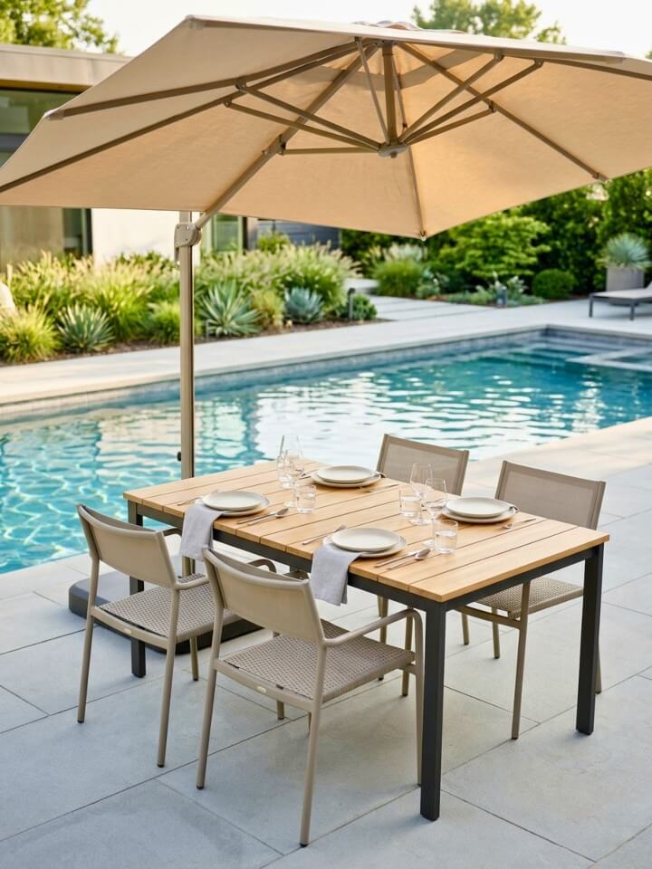 dining area with shade umbrella