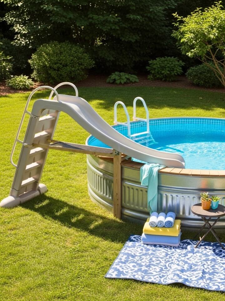 diy backyard pool with a fun slide