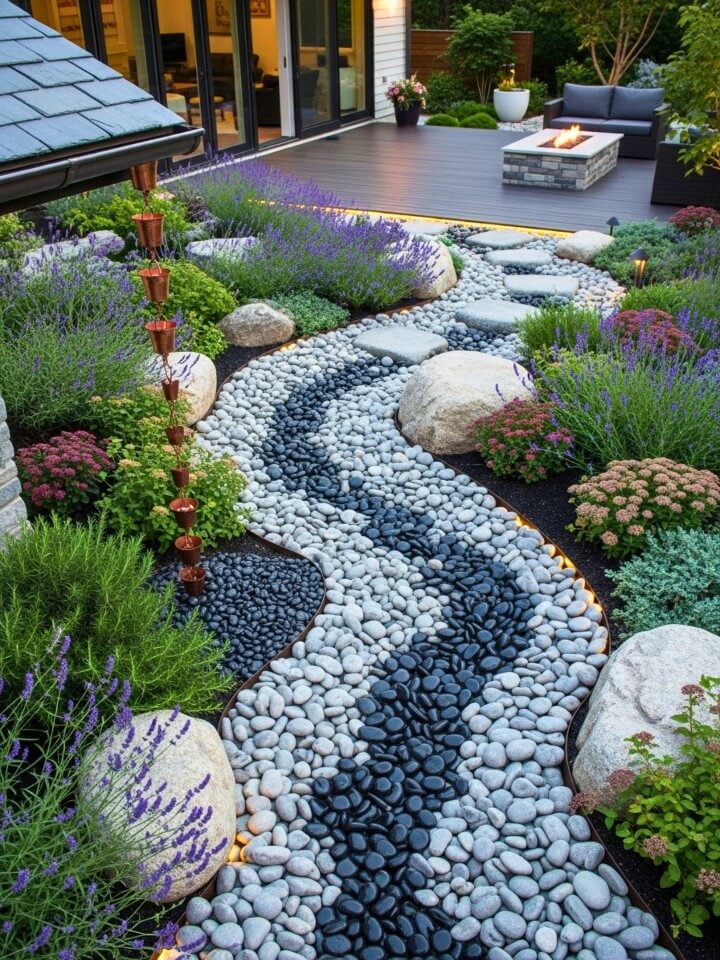 dry creek bed landscaping for drainage and erosion control