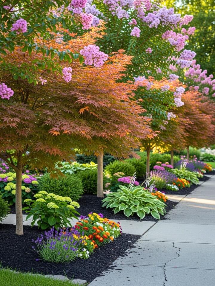 dwarf trees to provide shade along sidewalks