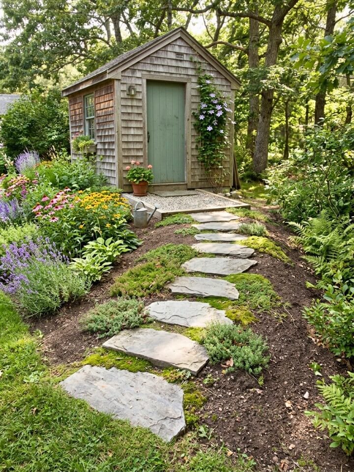 earth berm shed with stepping stones ramp
