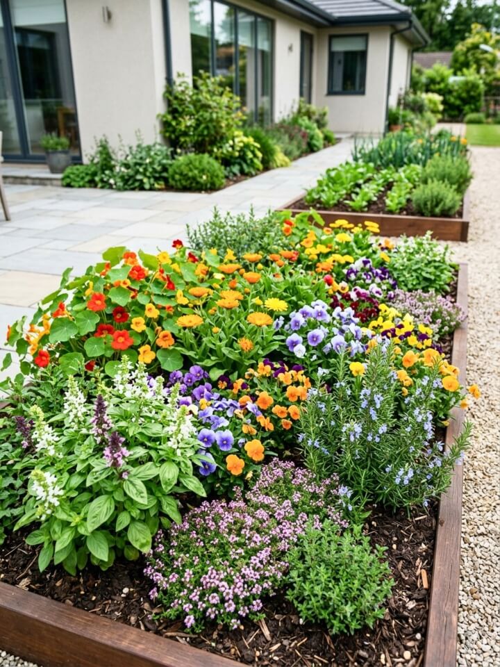 edible flower bed herb and bloom kitchen garden planting