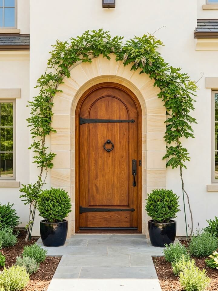 european arched wooden door