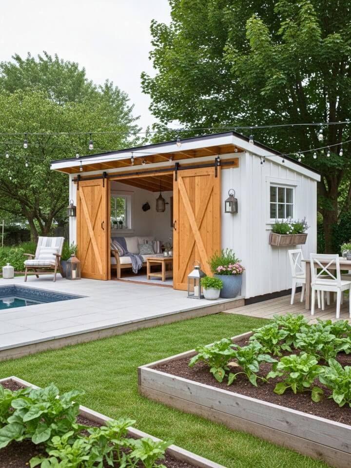 farmhouse backyard pool cabana