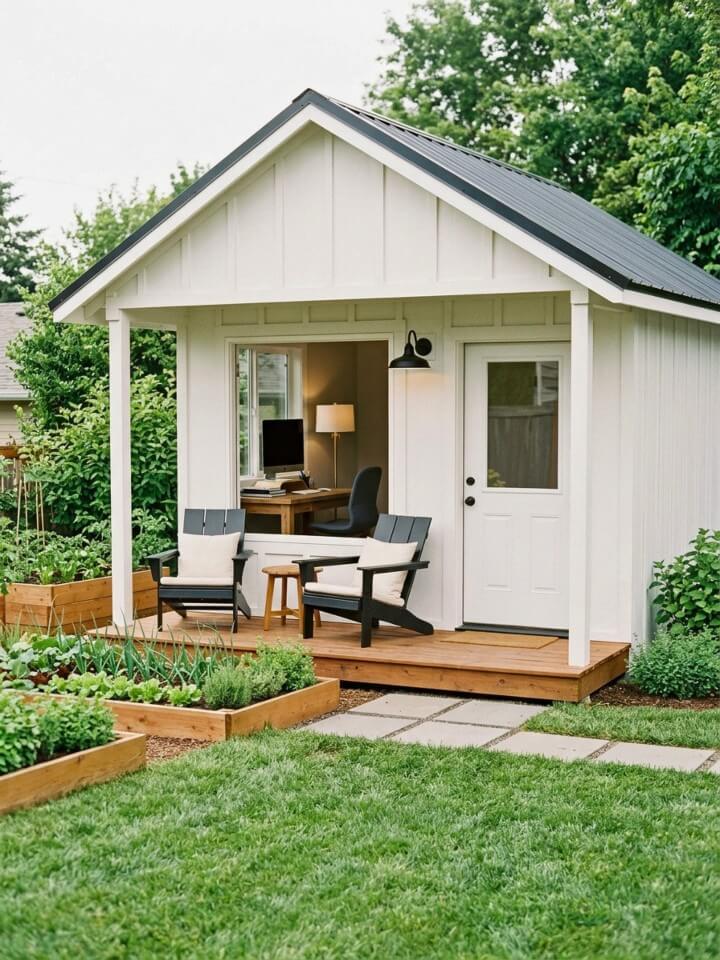 farmhouse porch style office shed