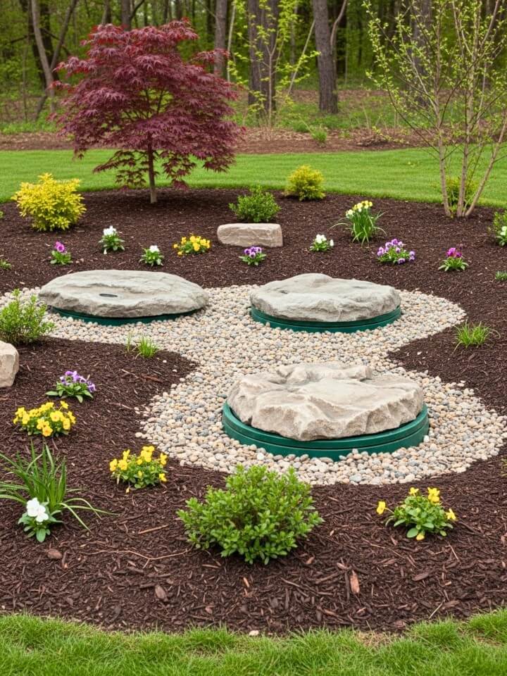 faux rocks to conceal septic tank areas