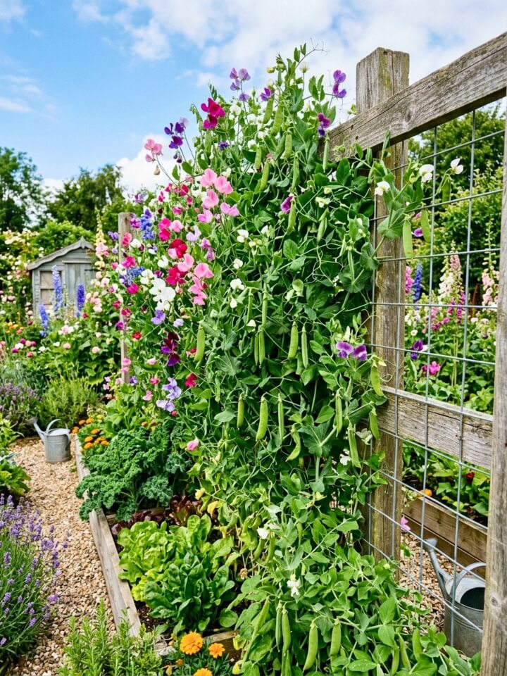 fence line peas climbing garden