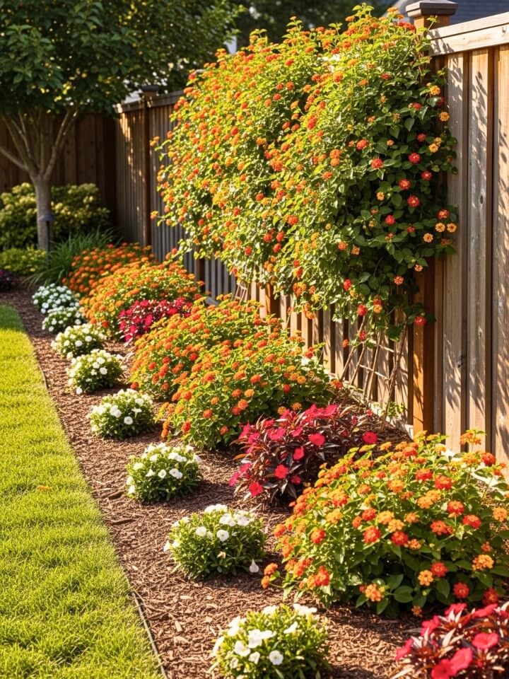 fence line planting ideas with lantana color