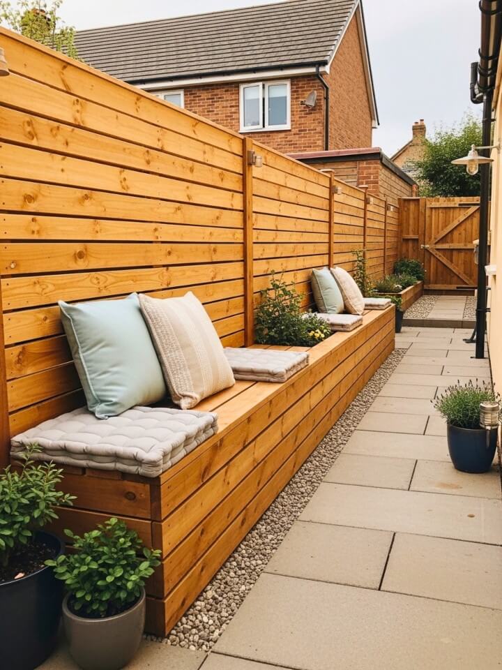 fence with built in bench seating