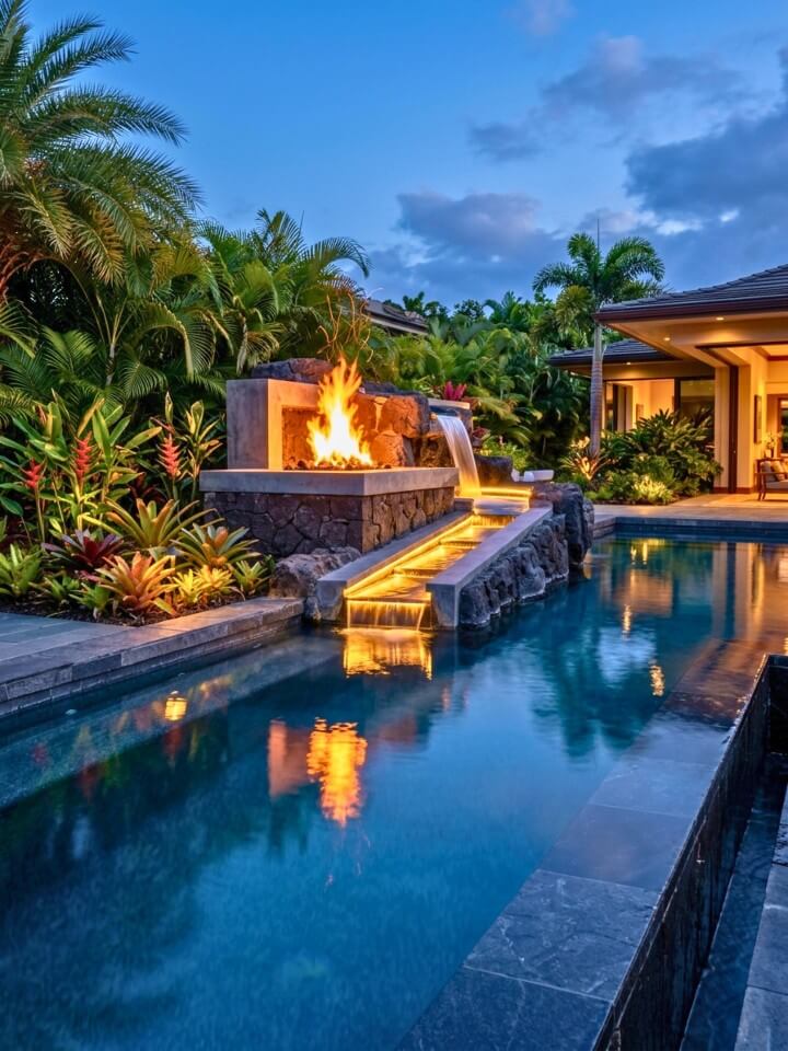 fire and water pool feature design idea