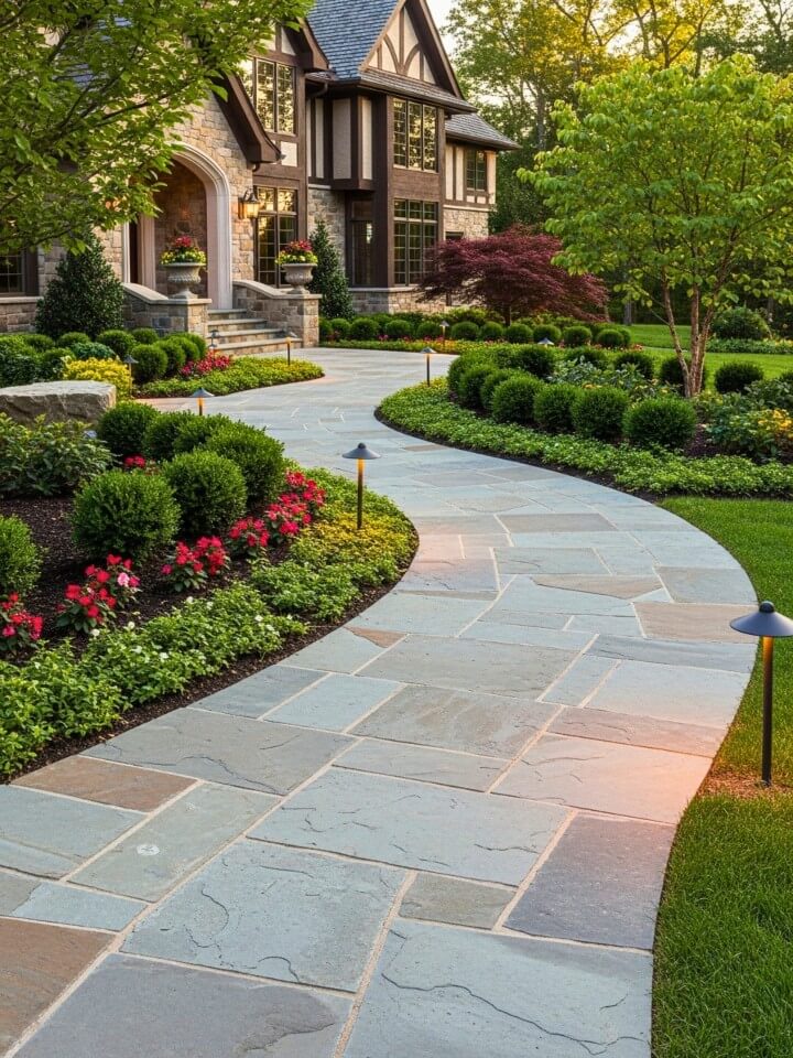 flagstone pathway for a rustic front yard