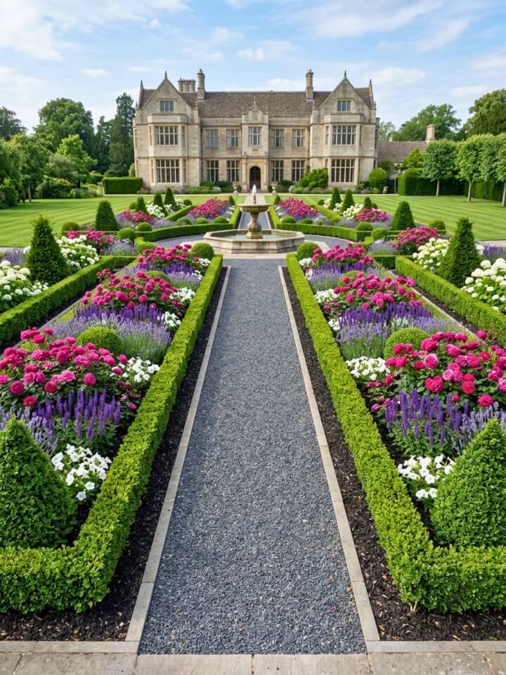 formal symmetrical flower bed layout garden structure