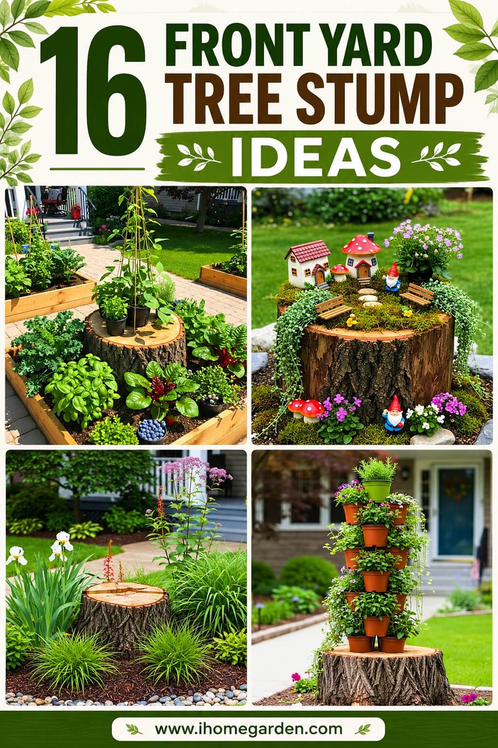 front yard tree stump ideas and designs