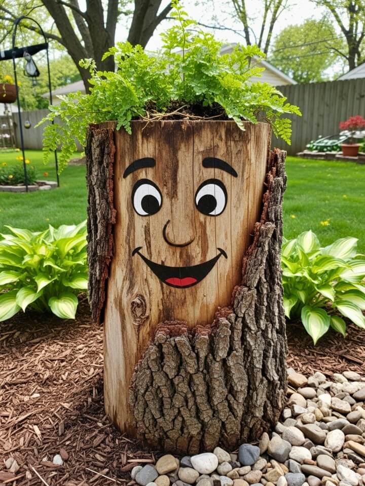 funny tree stump character garden decor