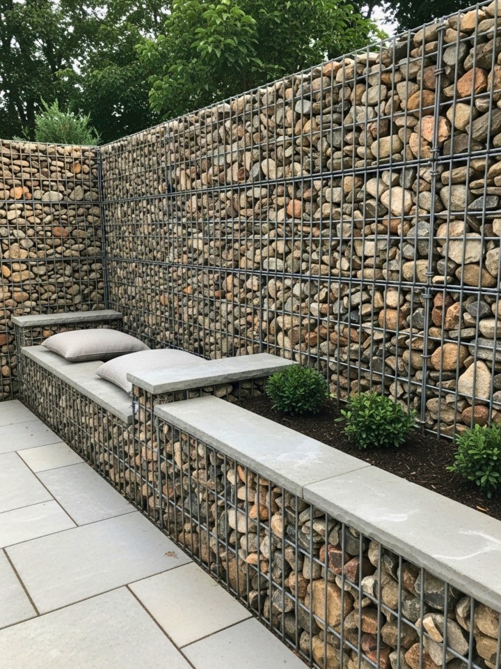 gabion stone fence for backyard pool