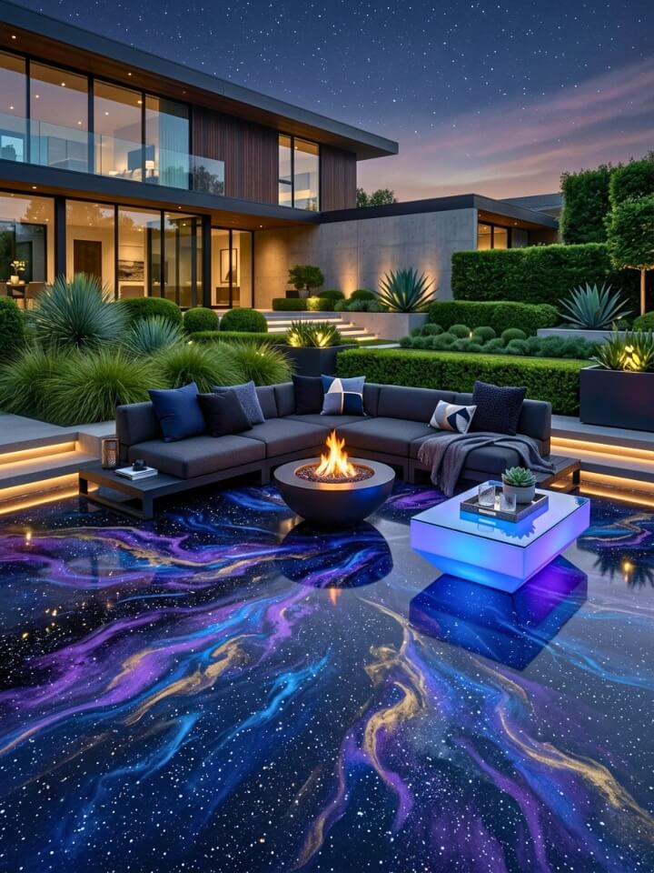 galaxy inspired epoxy patio night design
