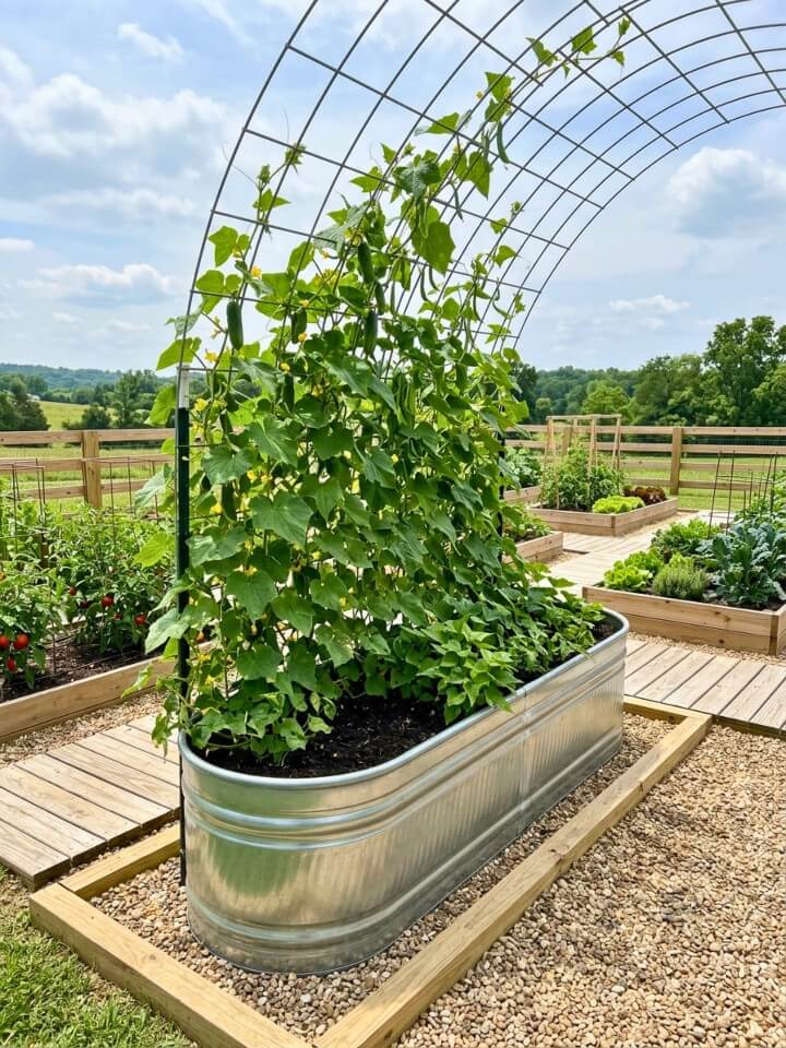 galvanized steel trough cattle panel garden trellis planter