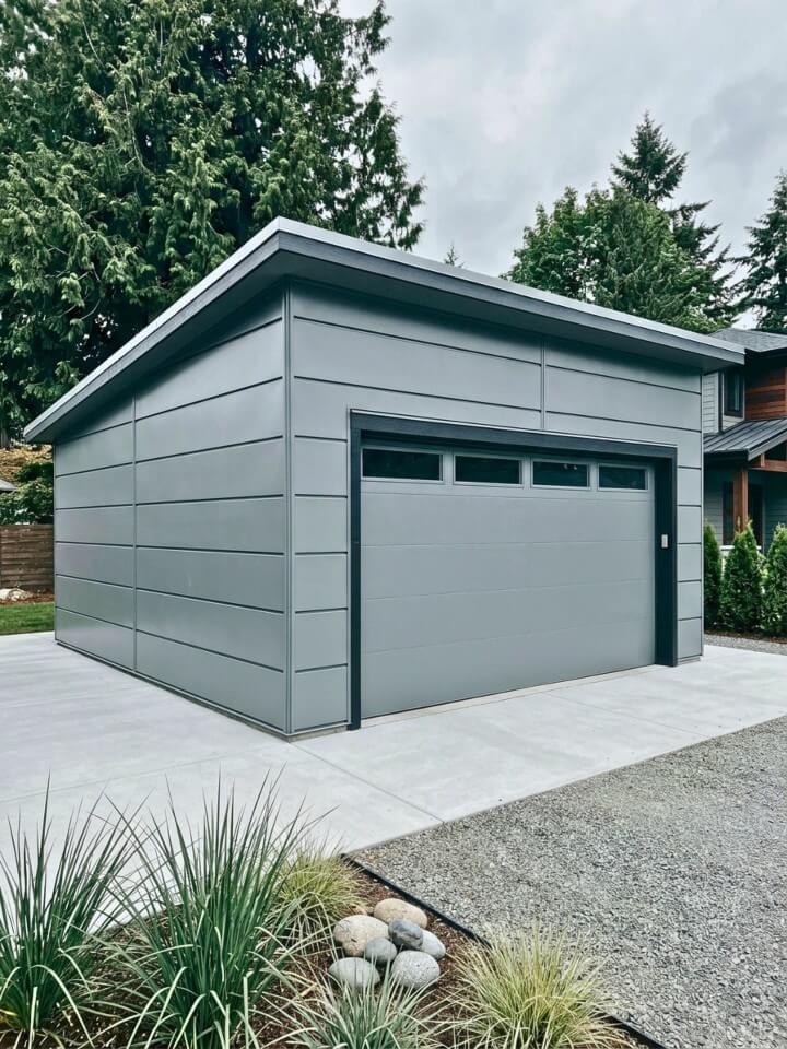 garage metal panel siding modern industrial style