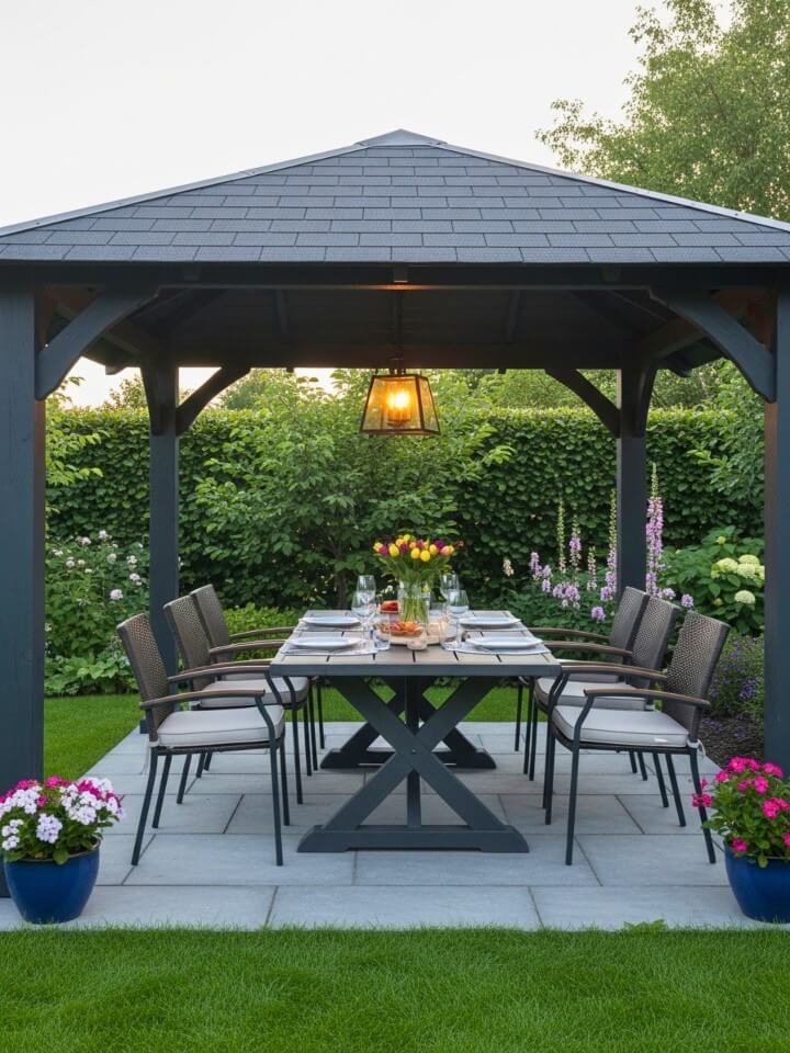 garden pavilion with dining table