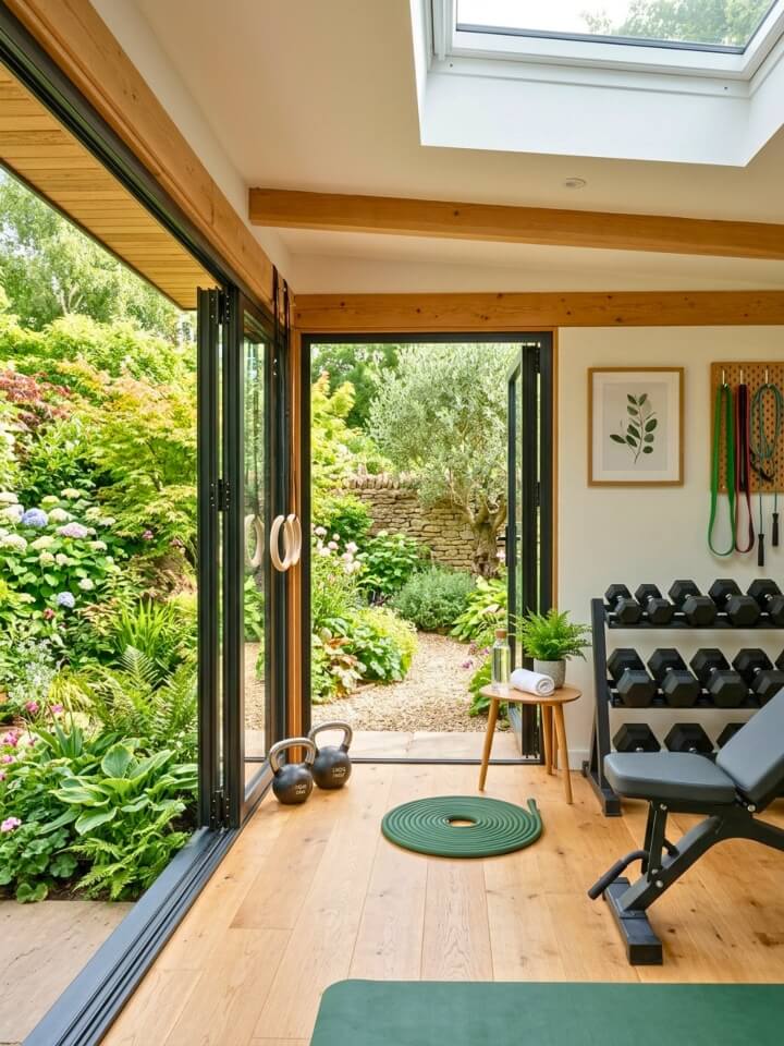 garden view shed gym with open flow
