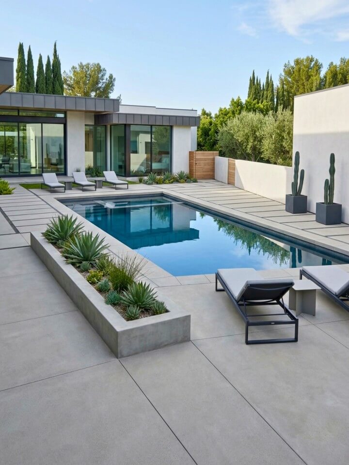 geometric modern concrete pool patio