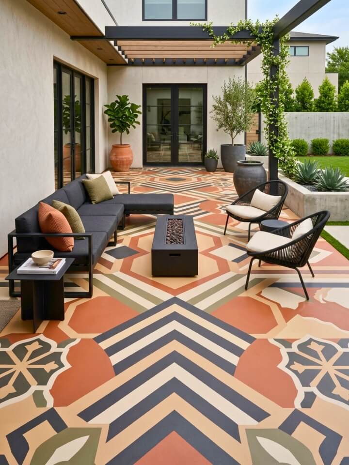 geometric pattern resin patio flooring
