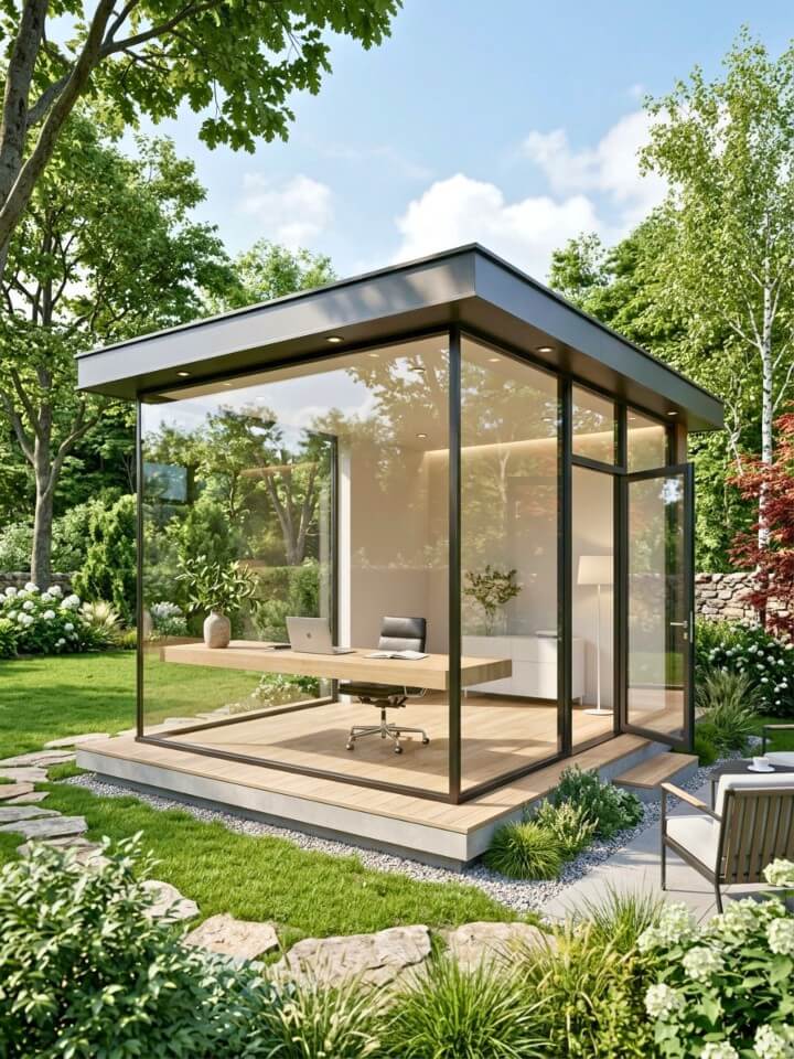 glass corner panorama garden workspace
