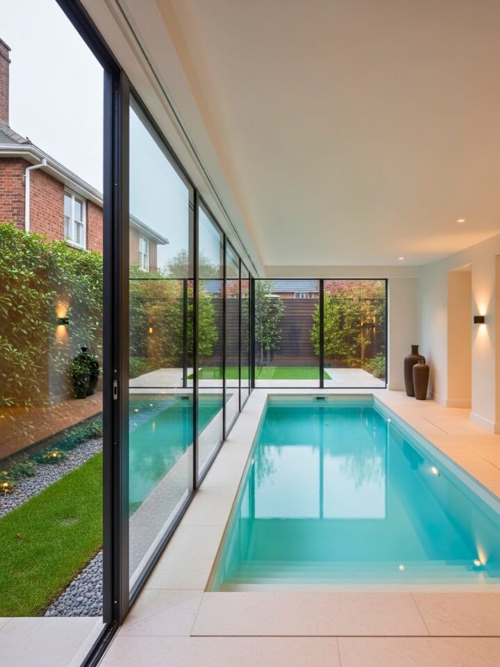 glass walled indoor pool for natural light