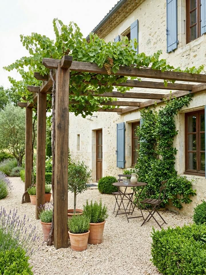 grapevine wooden pergola