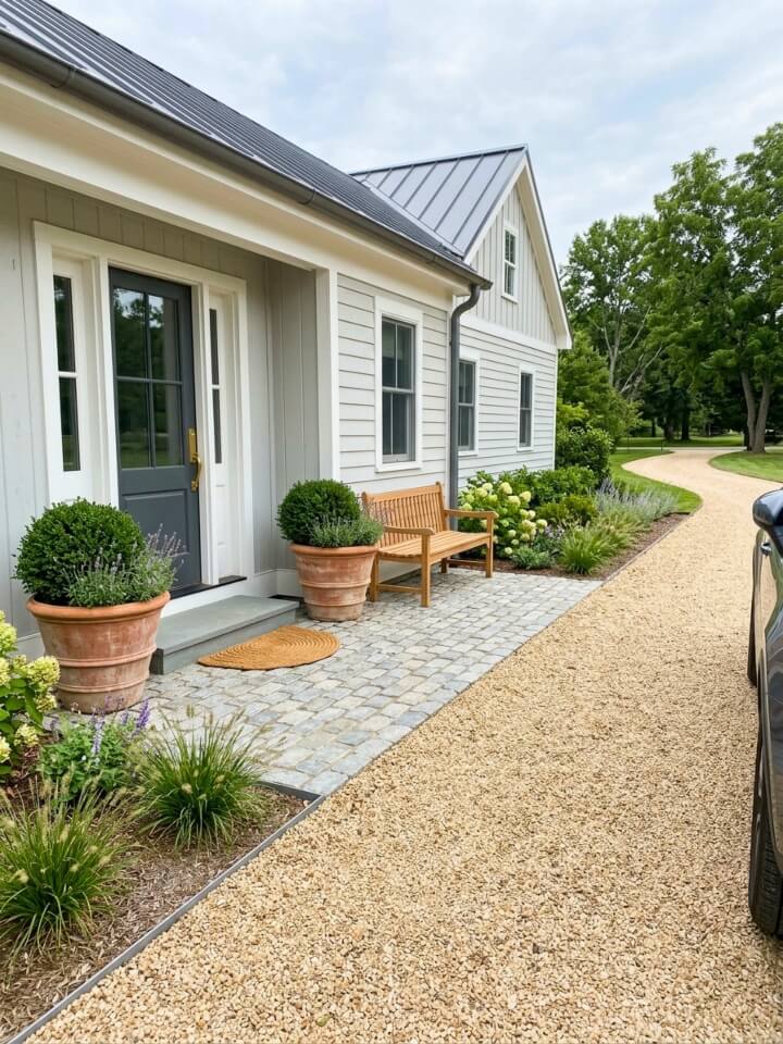 gravel courtyard entry