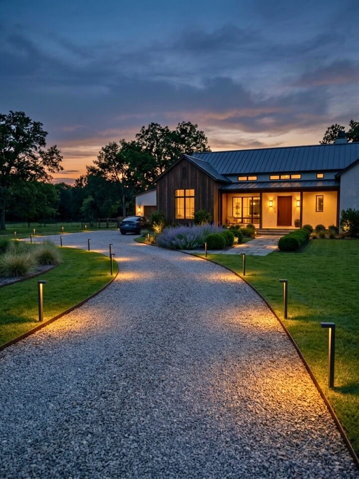 gravel driveway lighting ideas