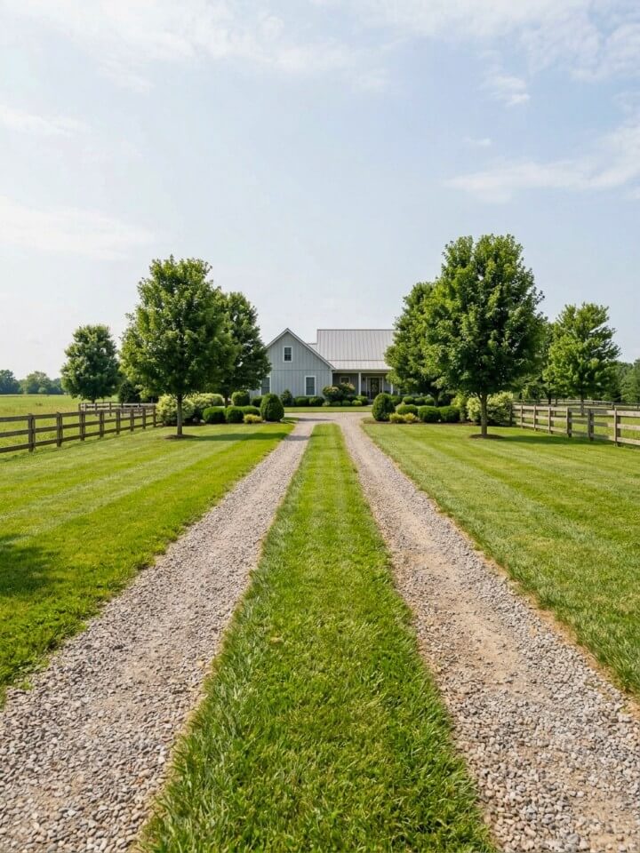 gravel driveway with grass strip