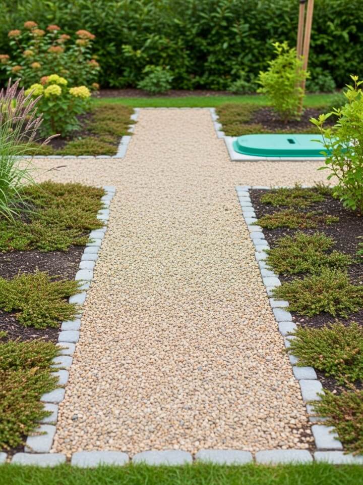 gravel walkways that complement septic tank landscaping