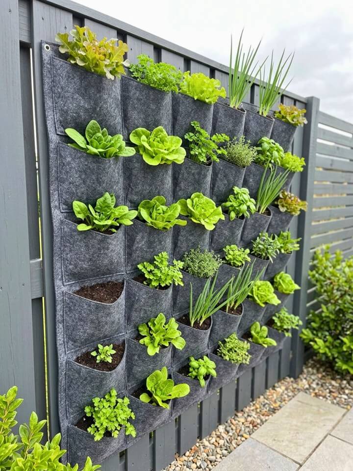 hanging felt pocket vertical vegetable garden