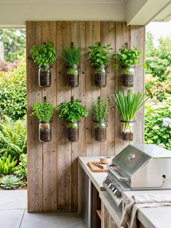 hanging mason jar herb garden