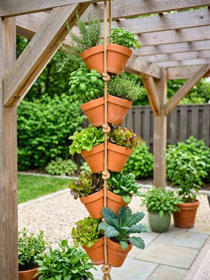 hanging terracotta pot cascade for vegetables