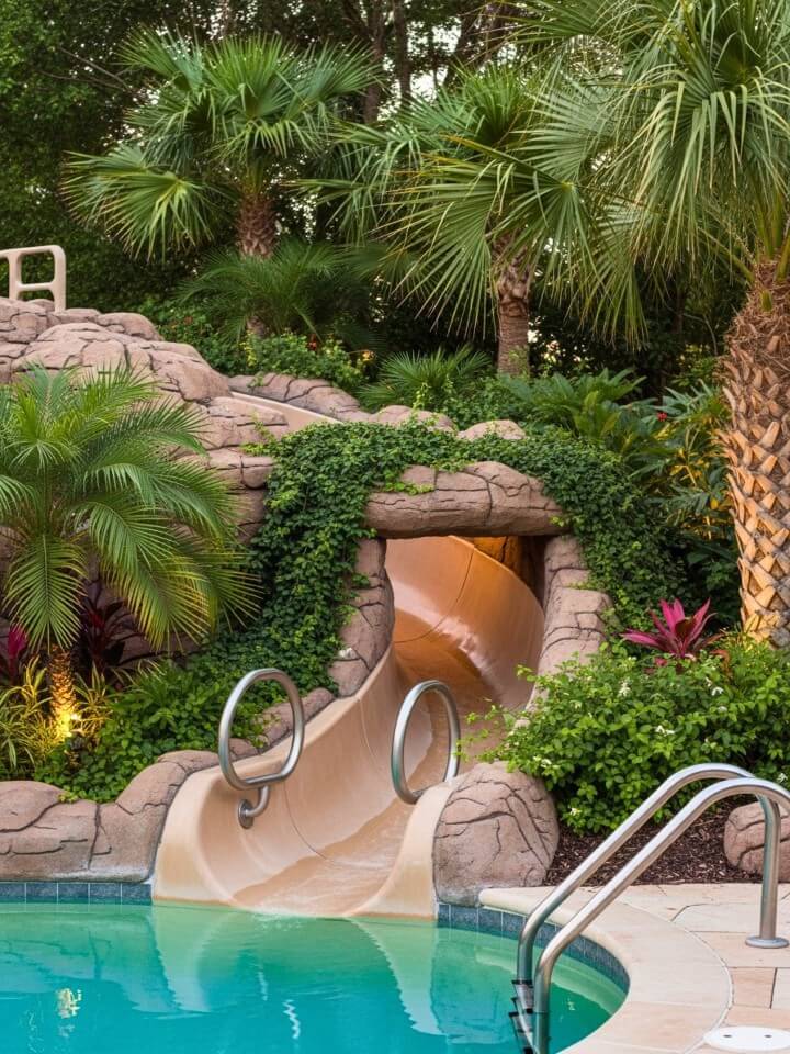 hidden slide in a tropical lagoon pool