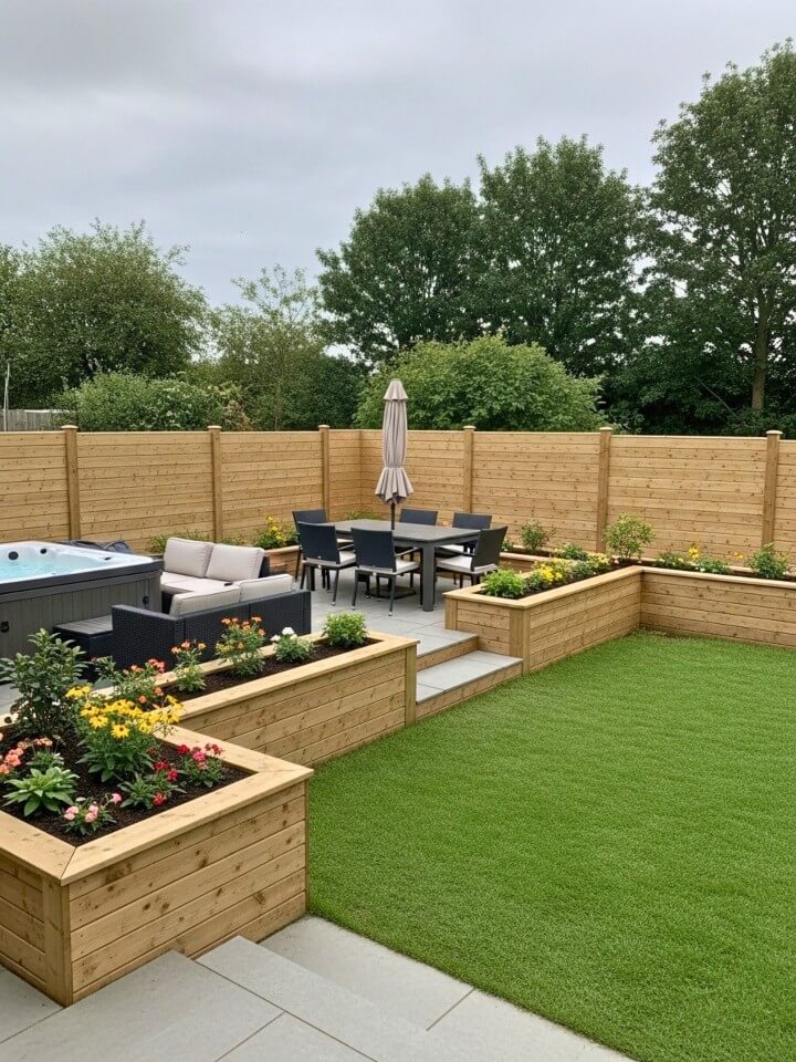 horizontal fence with mixed heights for privacy
