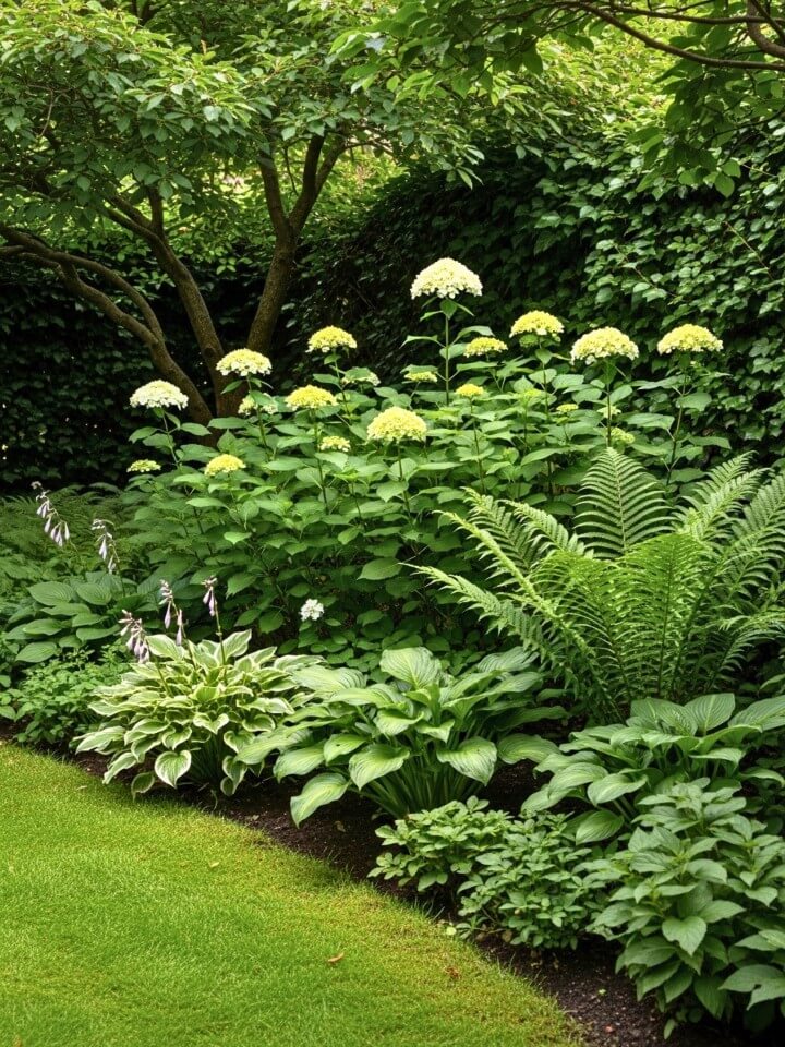 hydrangeas and hostas for cool, shaded spaces