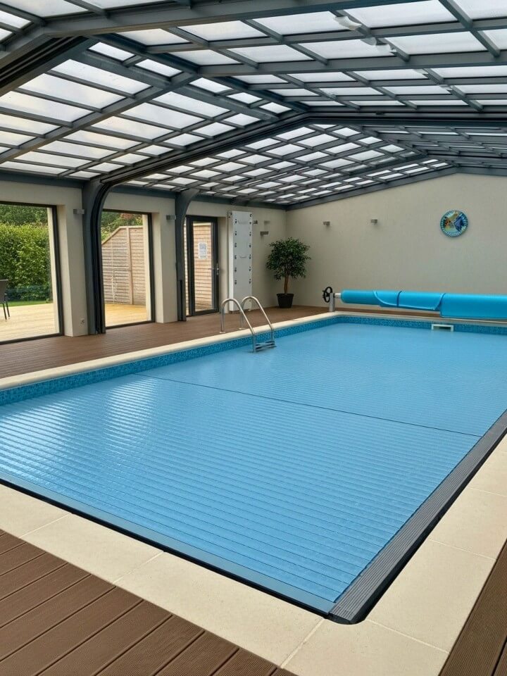indoor pool with retractable cover
