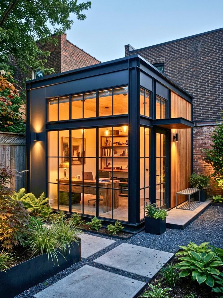 industrial metal frame backyard shed