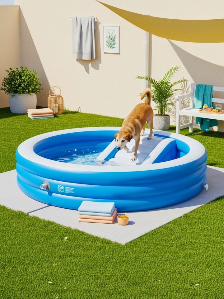 inflatable dog pool with easy ramp access