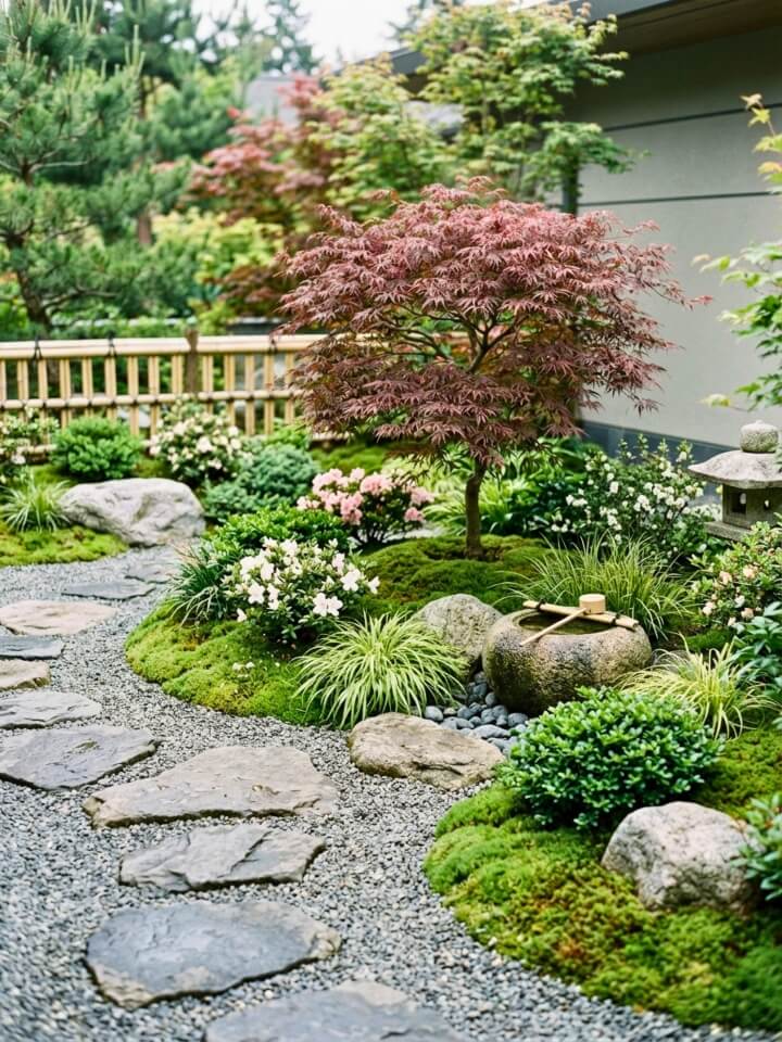 japanese inspired flower bed zen garden design natural elements
