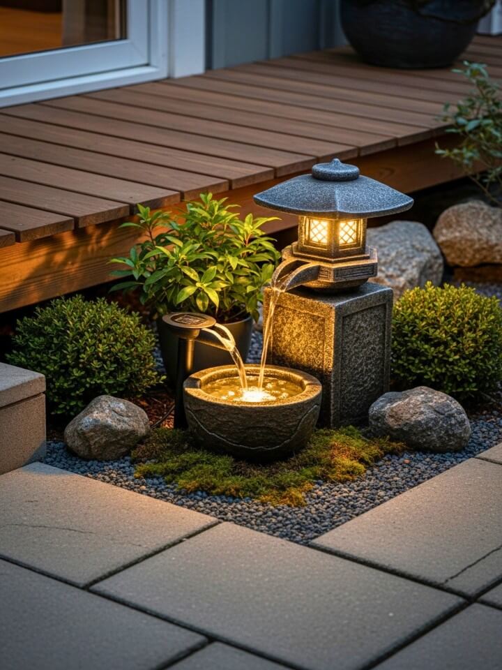 lantern fountain with flowing water